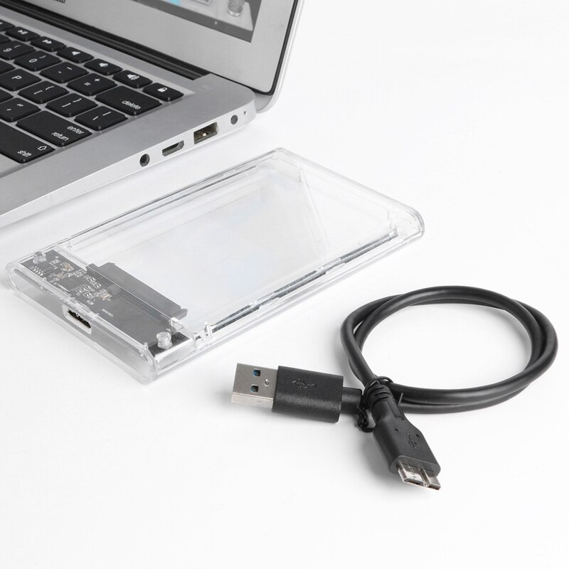 Transparent 2.5" HDD Enclosure SATA to USB3 Portable Clear Hard Drive Disk SSD Supports UASP SATA III Tool-Free