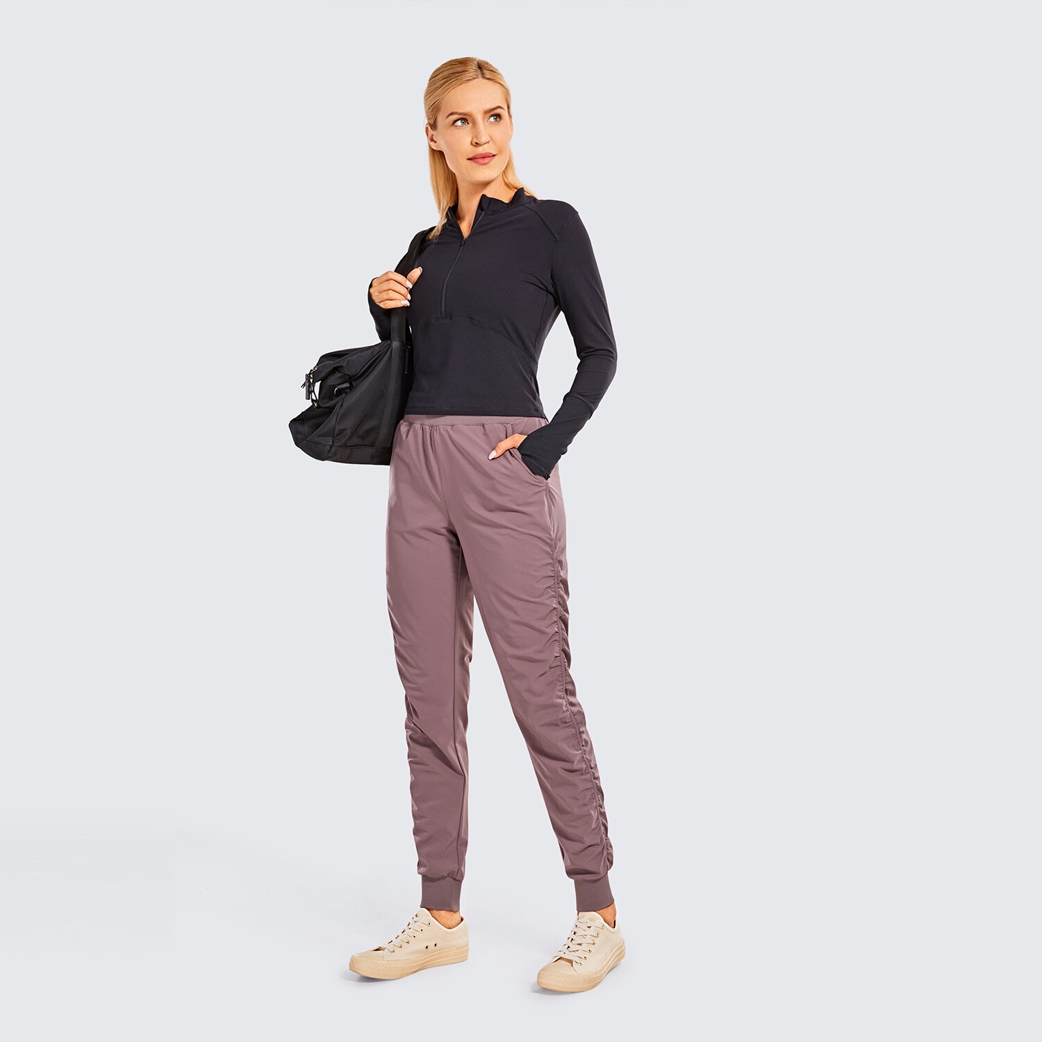 Pantaloni da jogging elasticizzati leggeri da donna SYROKAN pantaloni da salotto Casual con coulisse vita elastica con tasche