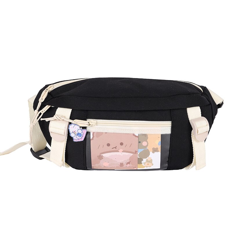 Mode Taille Zakken Vrouwen Nylon Leisure Pure Kleur Fanny Pack Meisjes Crossbody Borst Bag Leuke Student Riem Taille Packs: black