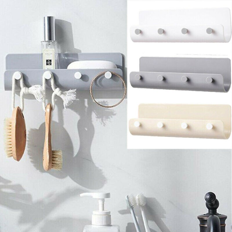 Plain Solid Plastic Key Hooks Wall-mounted Adhesive Key Holder Hanger Rack Organizer Home Storage Organization