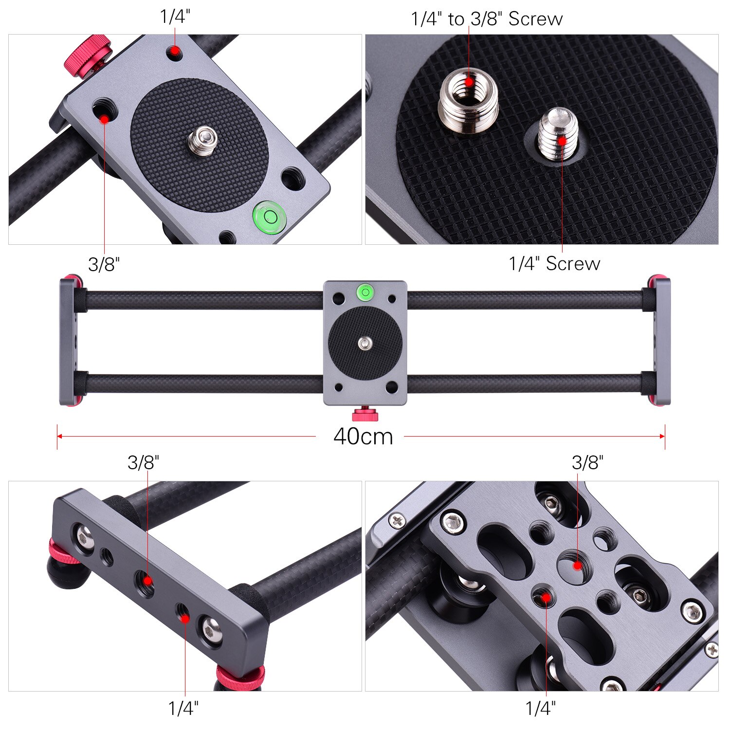 Curseur de caméra de photographie, curseur de vidéo Dolly Rail de 40cm/15.7 pouces pour Nikon Canon Sony DSLR, caméscope pour Smartphones