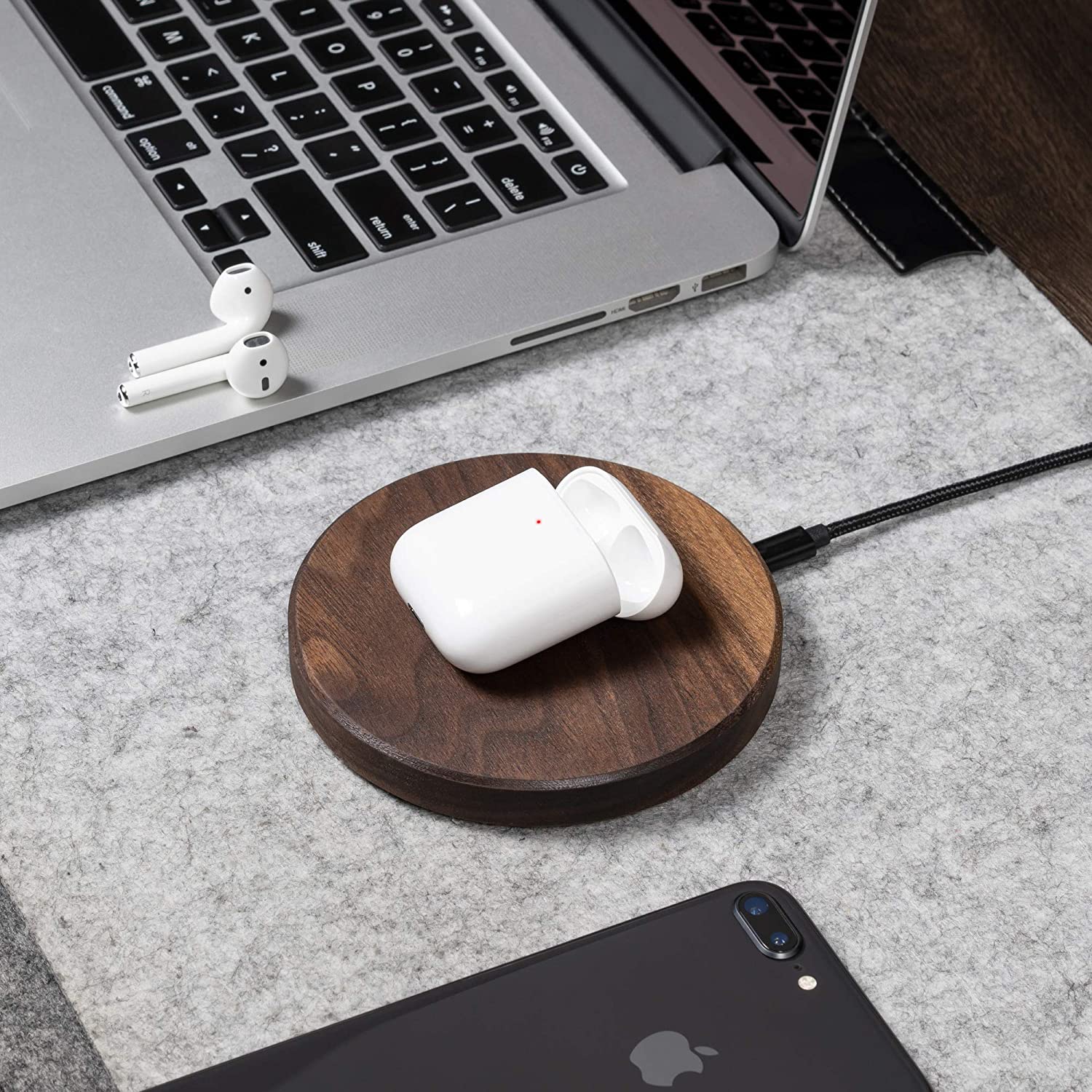 Wireless Charger Walnut Wood 10W Max Qi Certified Fast Portable Charging Pad for iPhone 12 12Mini 12ProMax SE 11 11ProMax