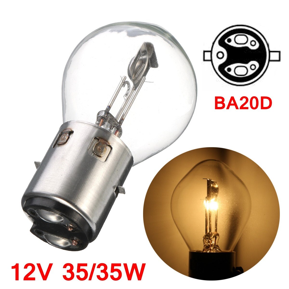 Ba20d motorsykler atv moped scooter frontlykt lampe pære 12v 35 35w hi-nærlys  ba20d kvarts metall gul
