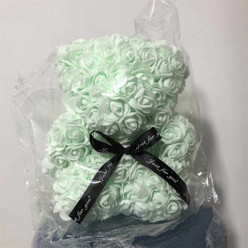 25cm Artificial Rose Teddy Bear Eternal Flower Bubble Bear Handmade Roses Bear Valentine's Day Wedding Bithday for Women: Light green