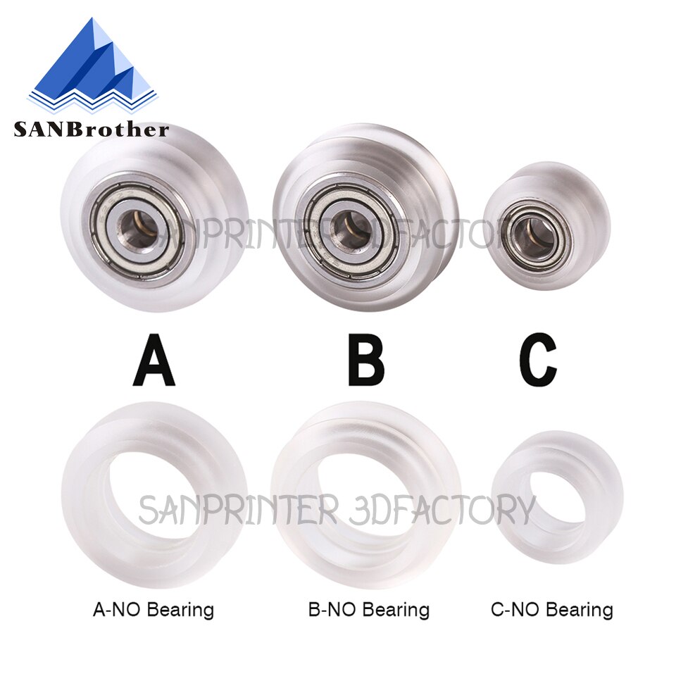 CNC Openbuilds Wheels Plastic POM Small&Big Passive Round wheel perlin wheel & V-type for V-Slot C-Beam 3d printer parts: B-V  No bearing / White