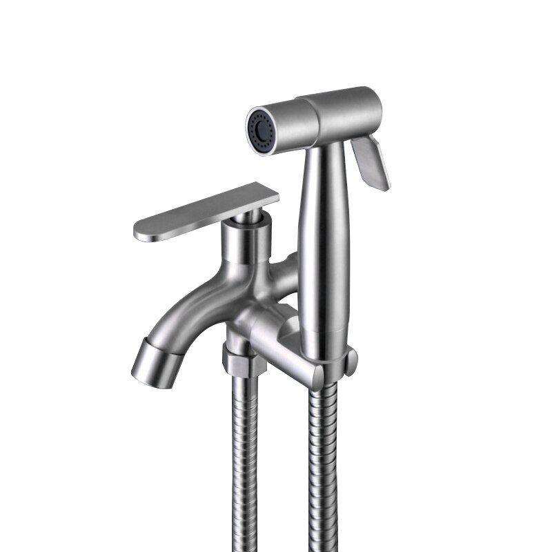 Ścienna bateria ogrodowa wycierać basen ze stali nierdzewnej podwójna przy użyciu Bibcock uzyskiwać kran z zimną wodą prysznic toaletowy bateria bidetowa: Faucet Bidet Hose