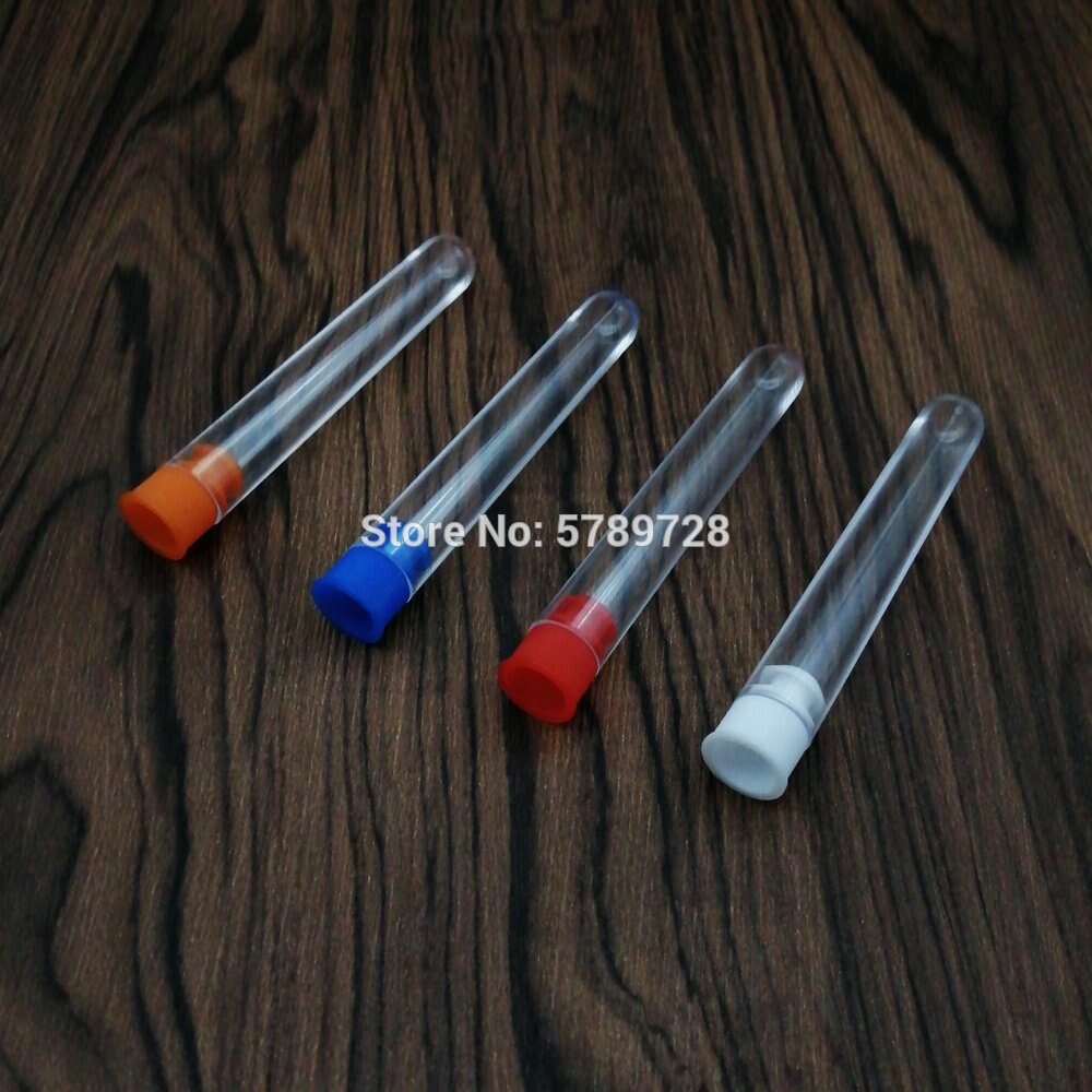 100PCS12x75mm School Supplies Lab Equipments Clear Plastic Test Tube Round Bottom Tube Vial with plastic color stopper push cap