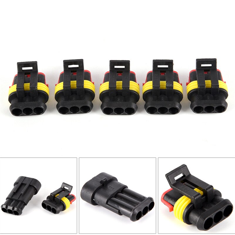 5set Car Motorcycle 3 Pin Way Sealed Waterproof Electrical Wire Auto Connector Plug Set for HID LED Light fog lamp