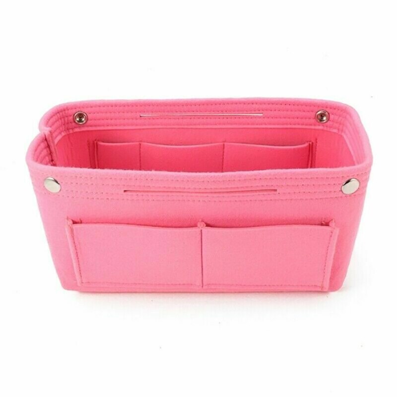 Felt Tote Handbag Purse Cosmetic Storage Makeup Bag Pocketbook Organizer Insert Divider: Pink