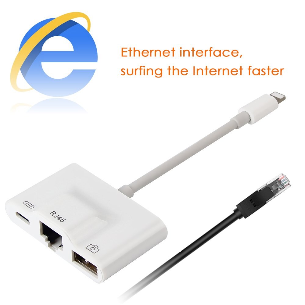 3 in 1 Network Adapter For Lightning to LAN 100Mbps Ethernet RJ45 Adapter OTG USB 3.0 Camera Reader For iPhone/iPad