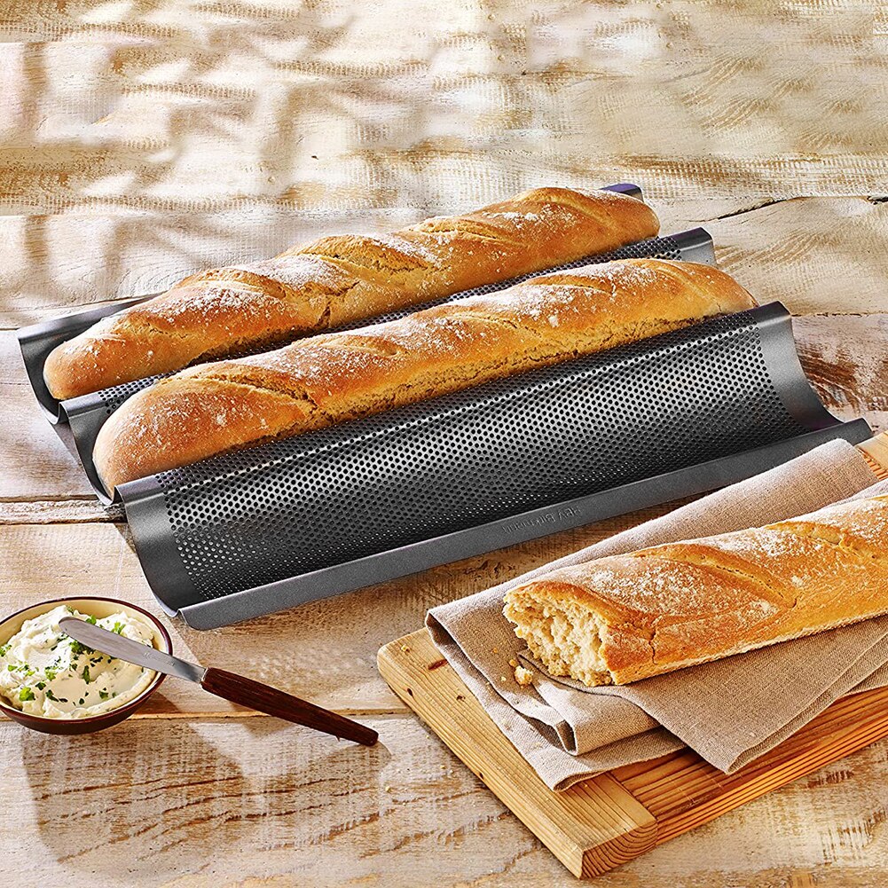 French Bread Mold for Baking Bread Wave Baking Tray Practical Cake Pan Baguette Mold 3 Grooves Waves Kitchen Bread Baking Tool