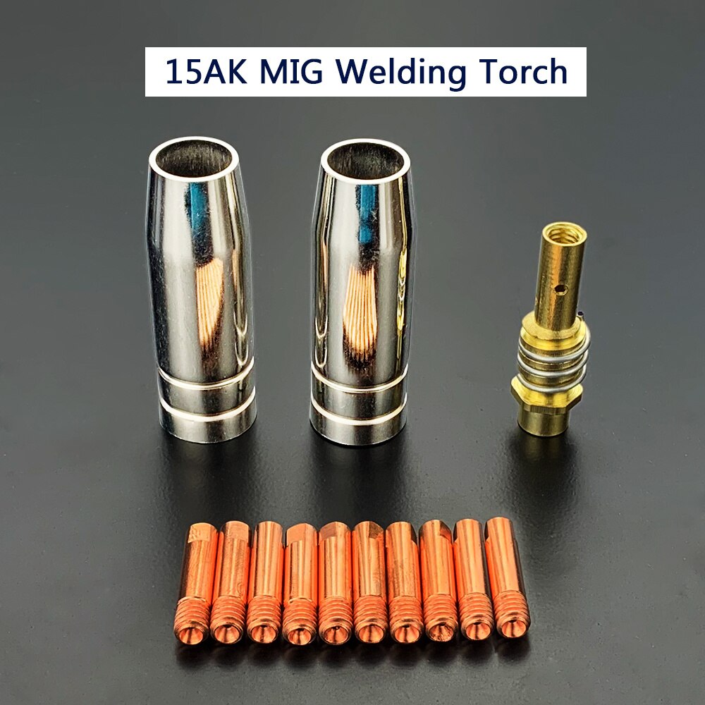 Boquilla consumible de antorcha de soldadura de 13 piezas, 15AK, arco de argón 0,6/0,8/1,0/1,2mm, soporte de boquilla, punta de contacto para soplete de soldadura MIG 15AK, A142
