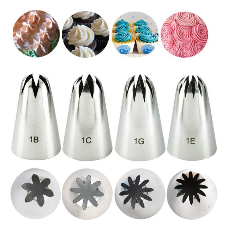 # 1B # 1C # 1E #1G Rvs Piping Nozzles 4Pcs Icing Piping Nozzles Cookie Cupcake pastry Nozzles Cake Decorating Gereedschap
