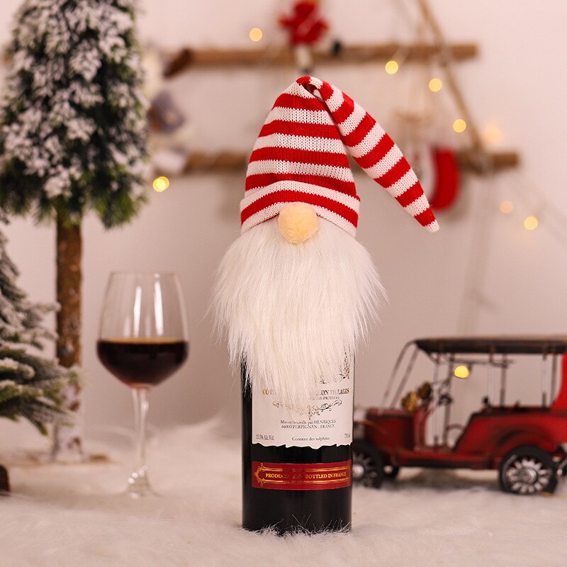 Topphatt jultomten flaskskydd juldekor vinflaskskydd navidad årsdekor jultomten stickad rödvinsflaska: Vit