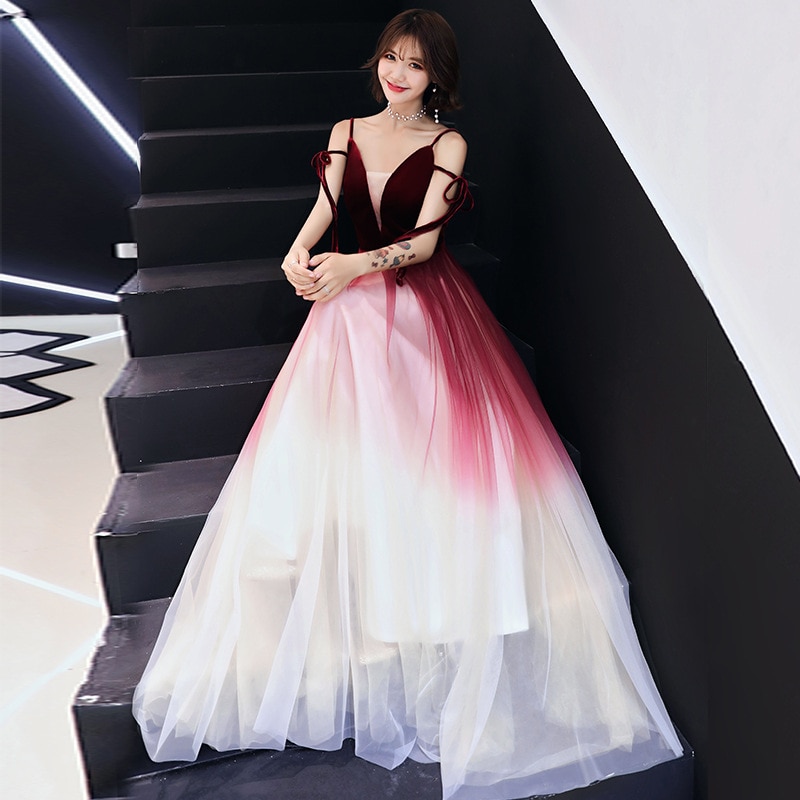 Wedding Toast Dress summer gradient married female sense was thin long evening dress female S-XXL