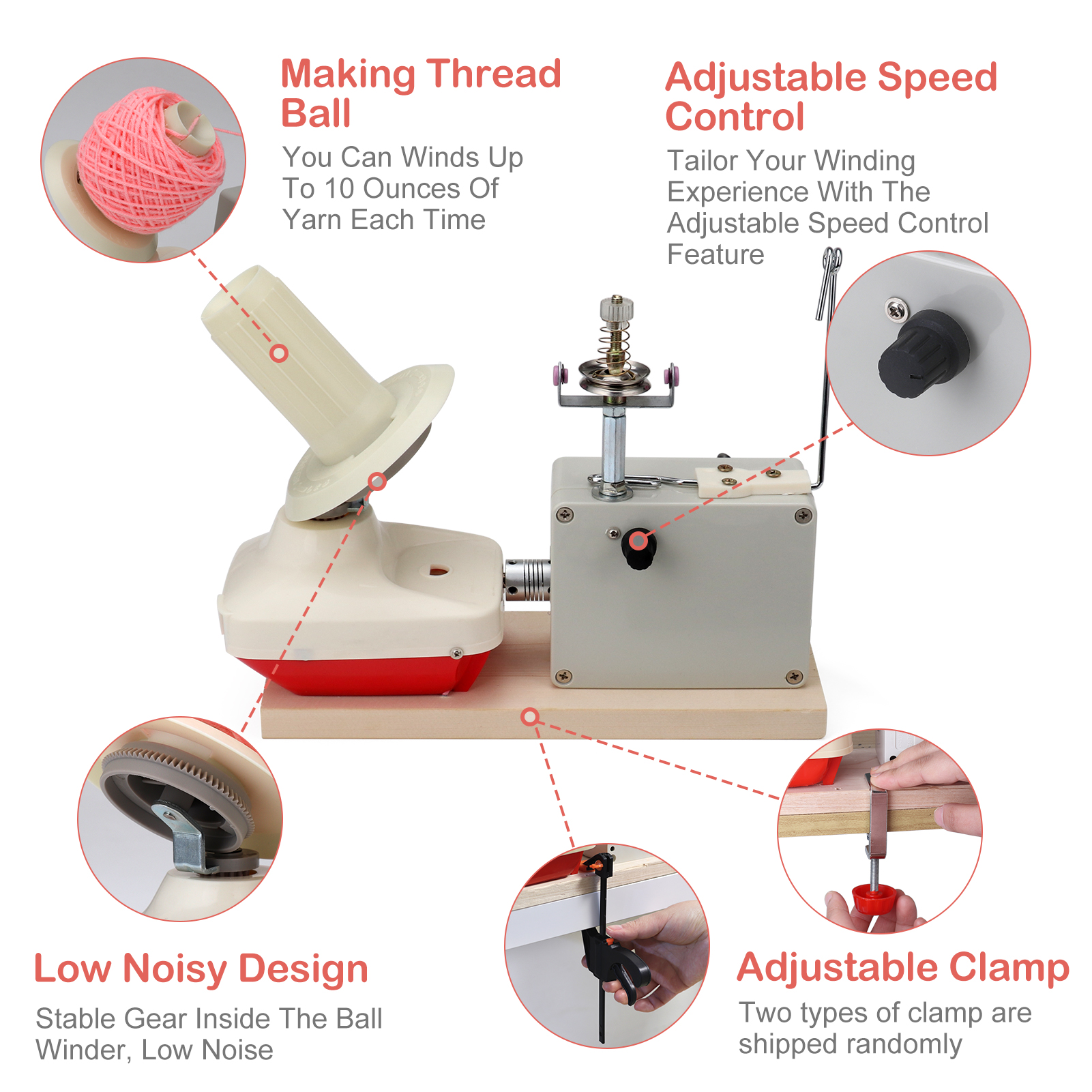 Electric Yarn Ball Winder Automatic Yarn For Crocheting Yarn Large Capacity Adjustable Speed and Low Noise Easy Installation