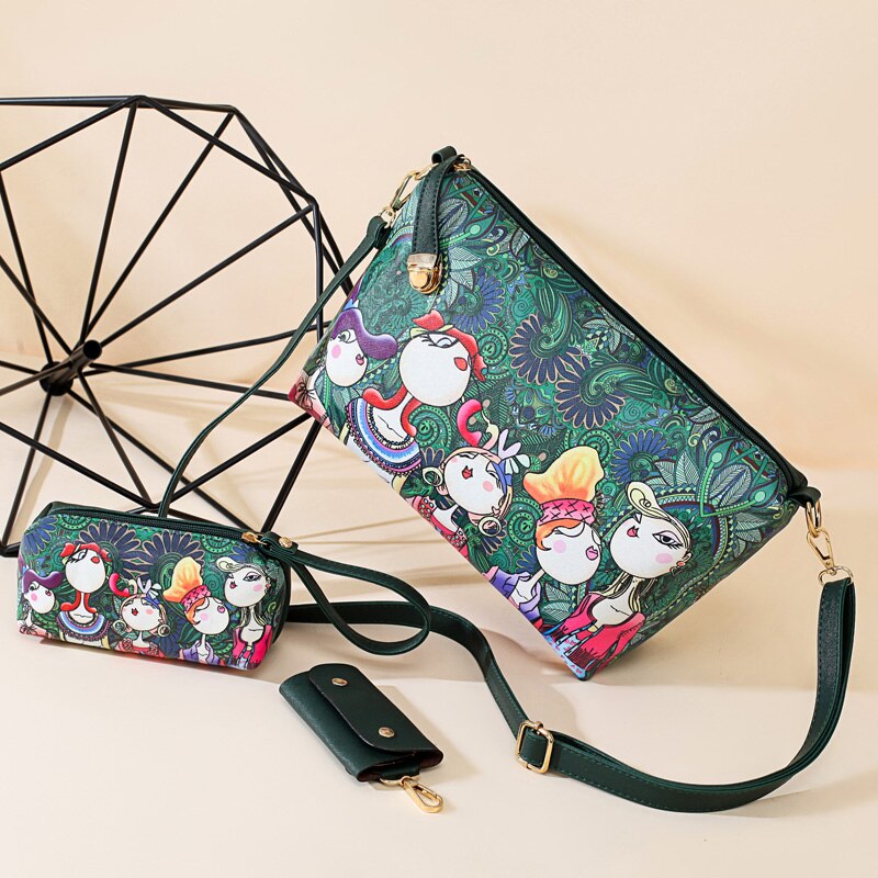 6 Pcs/Lot dessin animé impression femmes Composite sac de Durable en cuir PU sac à bandoulière femme Portable sac à provisions