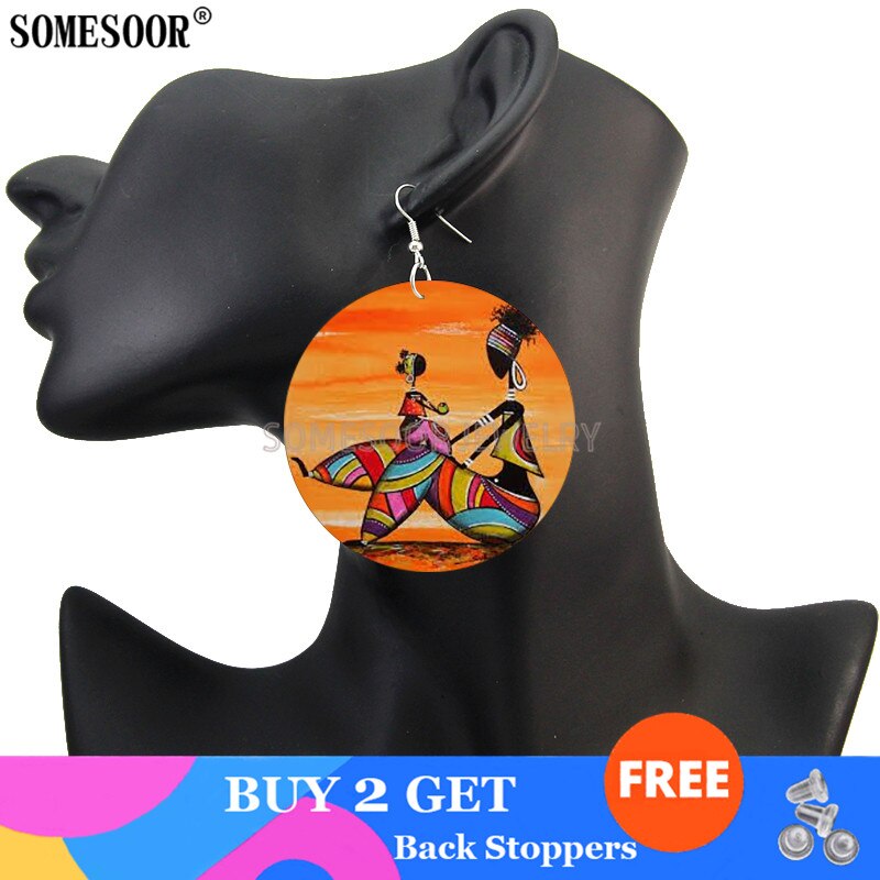 SOMESOOR-pendientes colgantes redondos para mujer, pinturas de maquillaje Facial coloridas, Ethos africanos, Impresión de doble cara,: Both Sides Print 1