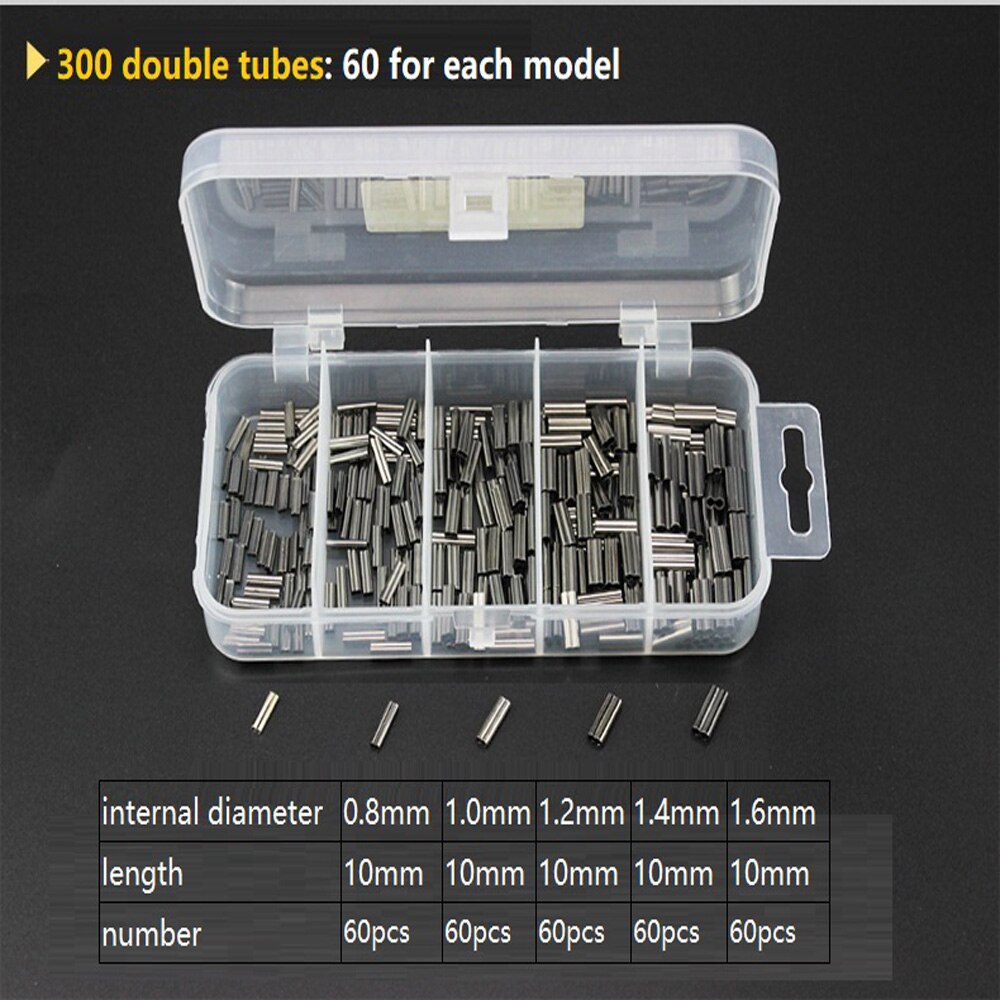 300pc/lot Single copper tube Barrel Crimping Sleeves fishing stainless steel fishing line Crimp Connectors 5 Size Mixed with Box