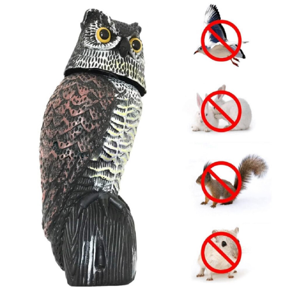 Realistic Bird Scarer Rotating Head Sound Owl Prowler Decoy Protection Repellent Pest Control Scarecrow Garden Yard Move