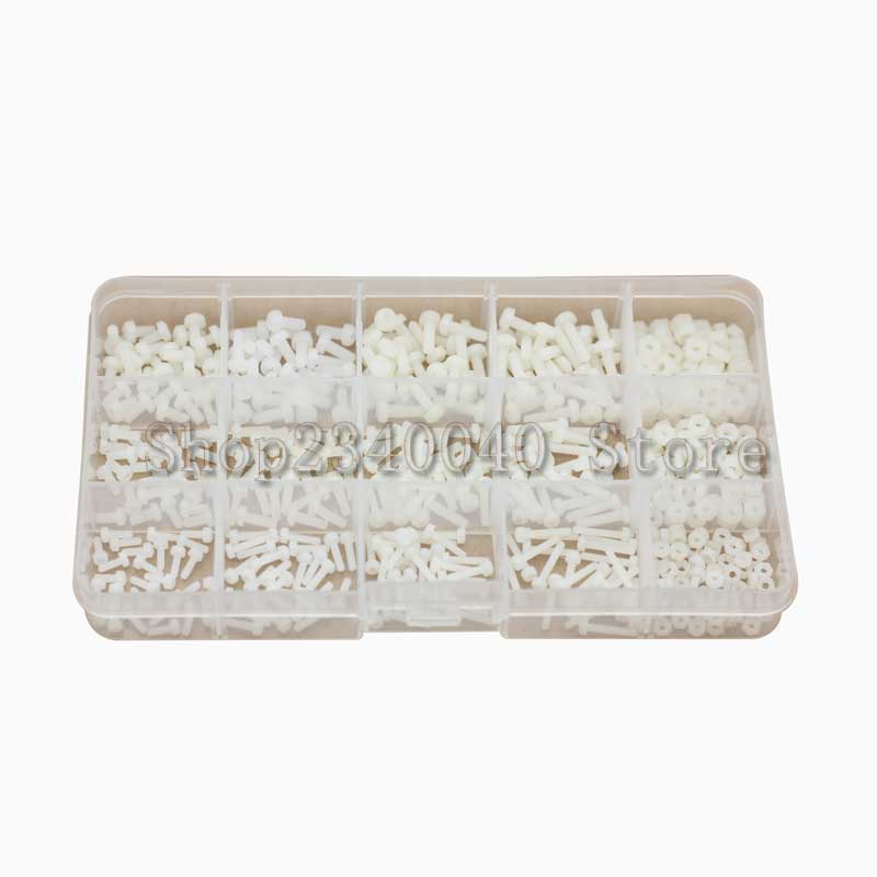 480pcs M2 M2.5 M3 Metric Threaded Black White Nylon Plastic Phillips Pan Head Cross Round Screw Bolt Hex Nuts length 6mm-12mm