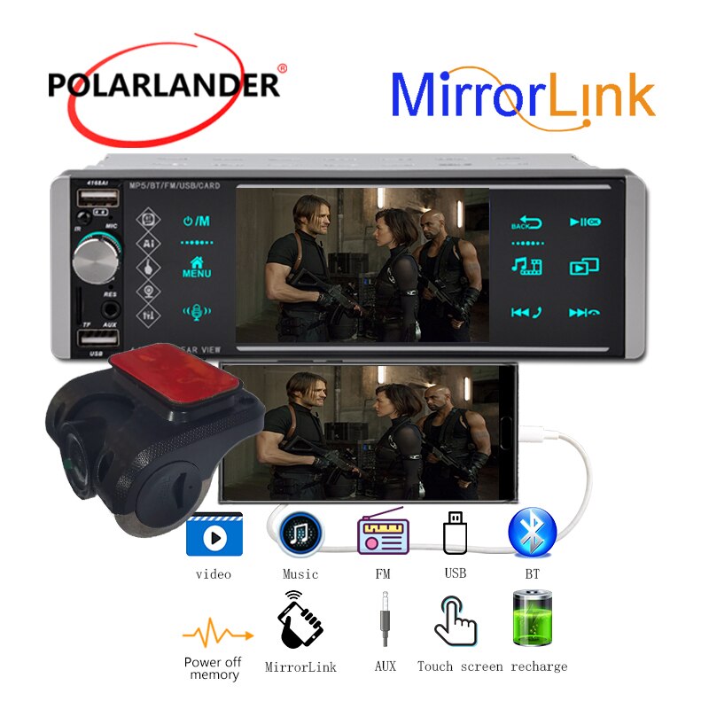 5.1 Inch 1 Din MP5 Auto Radio Kleurrijke Verlichting 12V Usb Aux Bluetooth Handsfree Bellen Ondersteuning Ai rm Rmvb MP3 Wma 720P 4 Kanalen