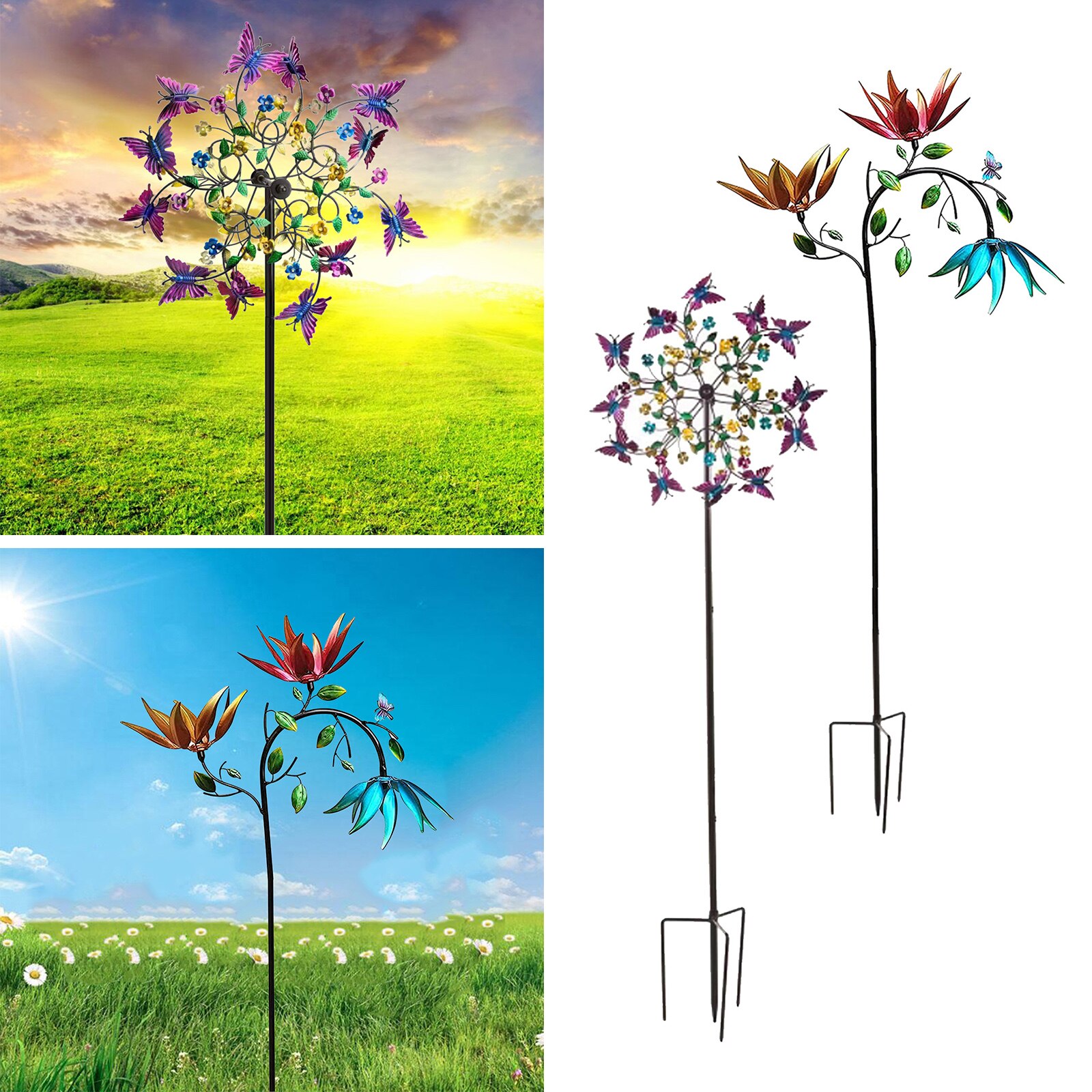 Metal Wind Spinner Garden Summer Dual Spin Windmill Decoration Home Decor