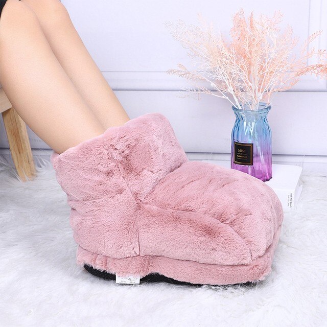 Scarpe scaldapiedi riscaldate elettriche rosa ricarica USB stivali da neve in peluche invernali pantofole riscaldanti per telecamera da letto domestica per donna uomo: rosa
