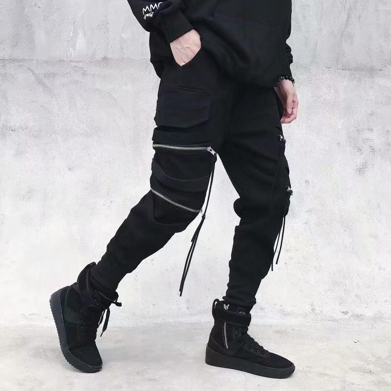 Cintas-pantalones Cargo de Hip Hop para hombre, ropa de calle de , pantalones de chándal de algodón, harén informales, Harajuku, negro,