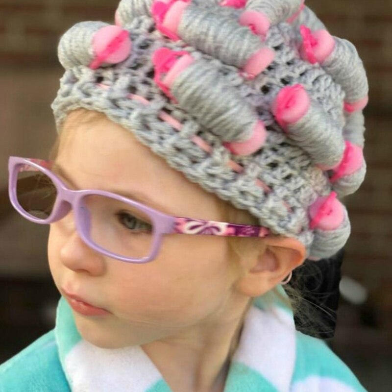 Adult Kids Baby Knitted Hair Roller Curlers Wig Hat Funny Housewife Landlady Cosplay Costume Elastic Head Cover Cap