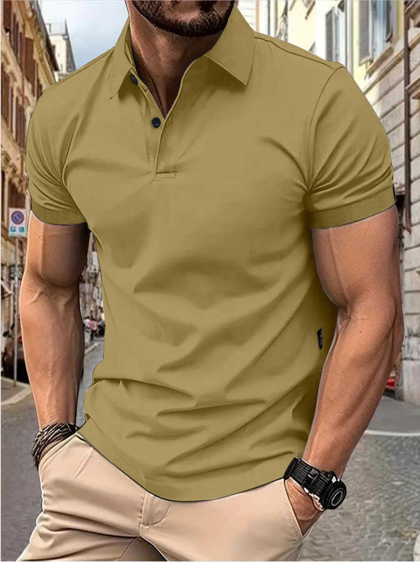 Manica corta da uomo Tinta unita manica corta casual quotidiana risvolto casual manica corta abbottonata T-shirt top casual da uomo