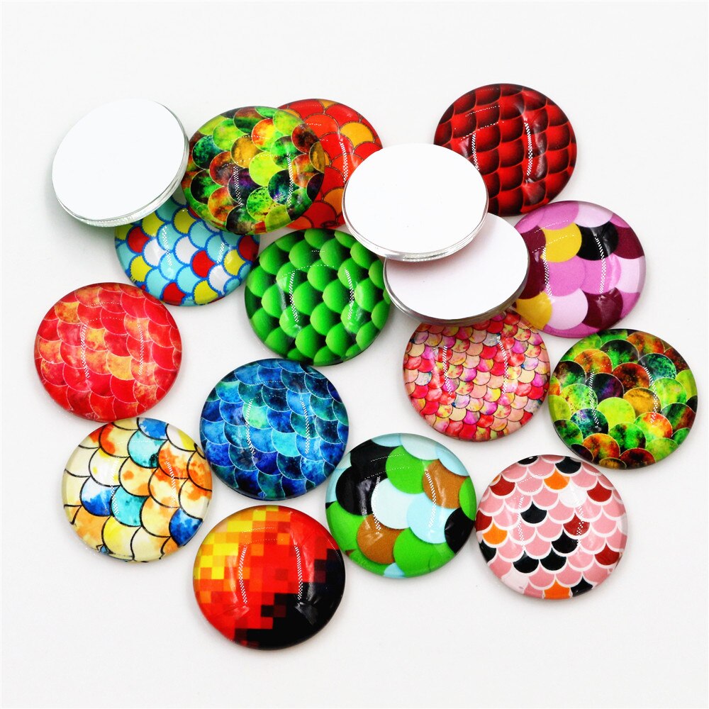 8mm-25mm venda quente 50 pces misturados peixes escala artesanal foto cabochons de vidro