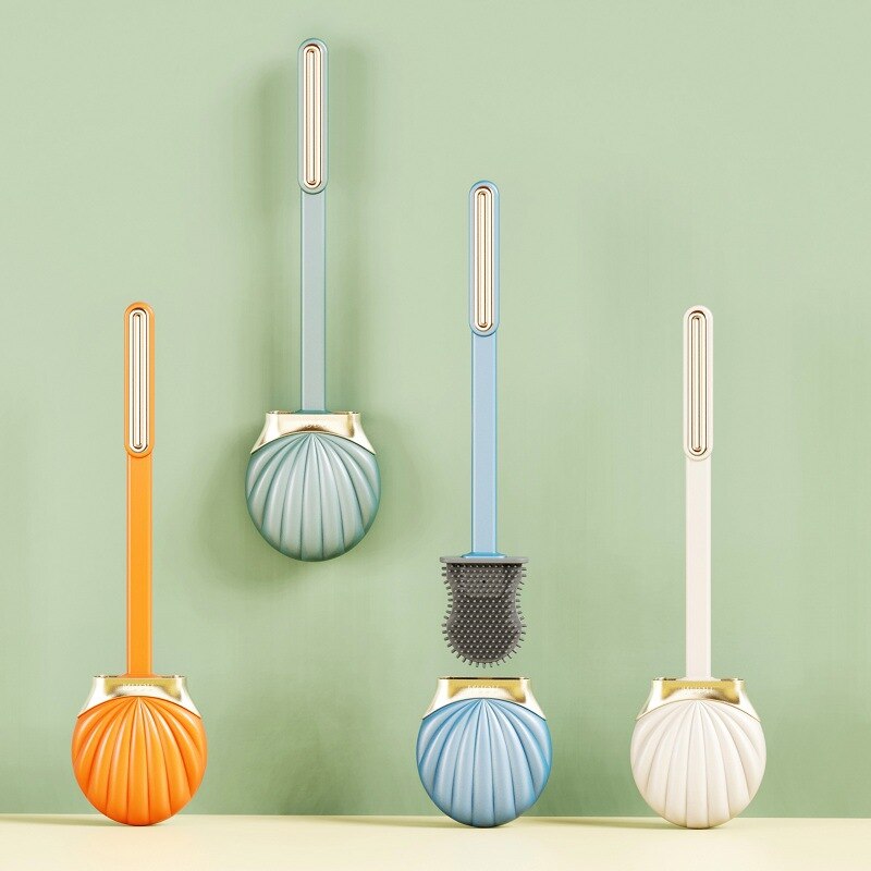 Silicone Shell-shaped Toilet Brush Toilet Without Dead Angle Cleaning Brush with Long Handle Wall Mounted Toilet Brush Holder
