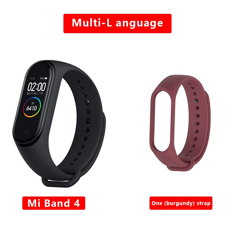 Xiaomi MiBand4 Fitness Tracker 0.95Color AMOLED 5.0 Smart Bracelet Monitor 50m Waterproof 135mAh up to 20Days Activity Tracker: Red wine