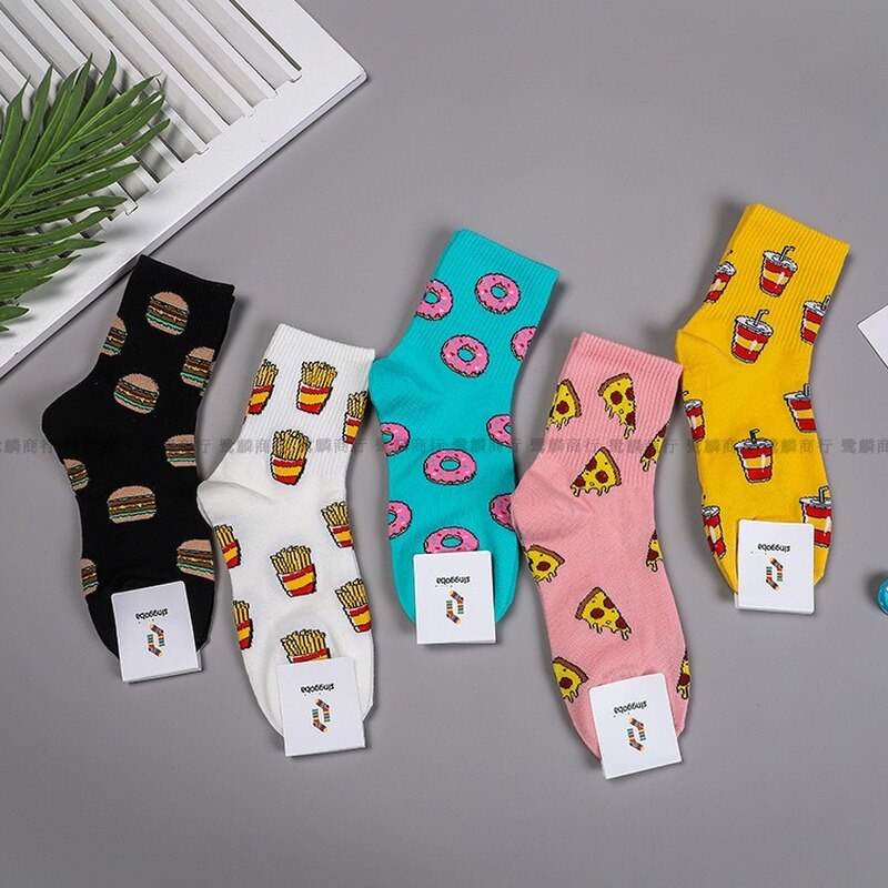Nourriture femmes chaussette dessin animé femme chaussettes femmes décontracté coton Sox filles automne hiver à la hambourg frites Pizza Skarpetki