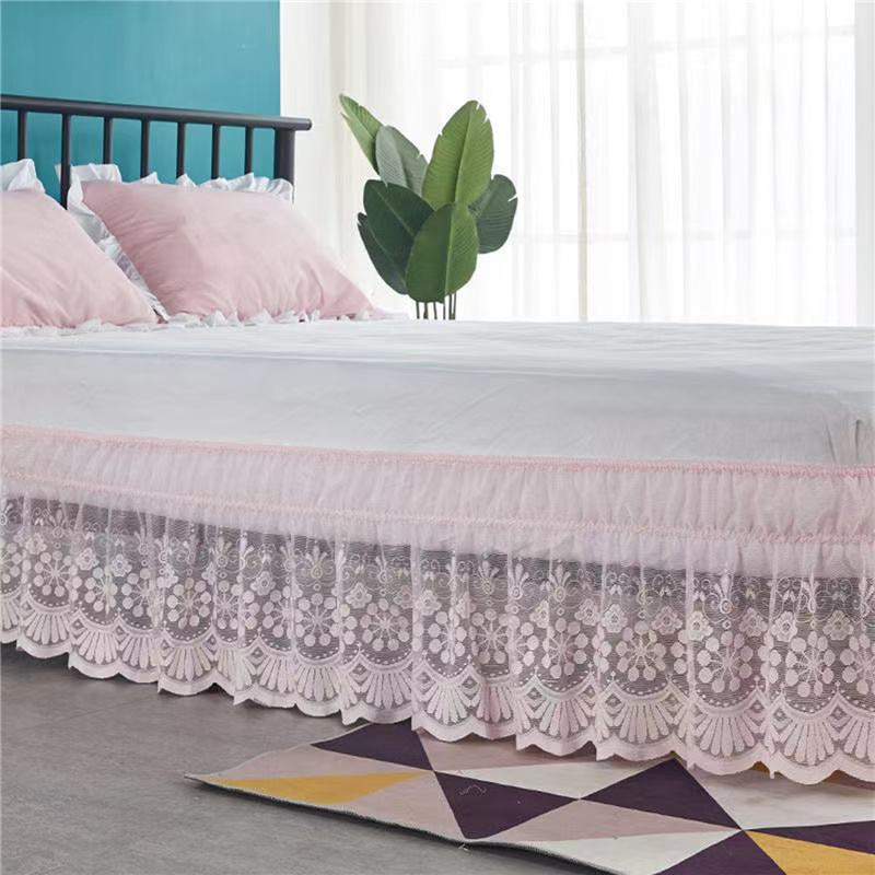 Ruffles Lace Bed Skirt Soft Microfiber Large Size Dust-proof Protector Silk Bed Sheet Wrap Around Three Side Bedroom Accessory