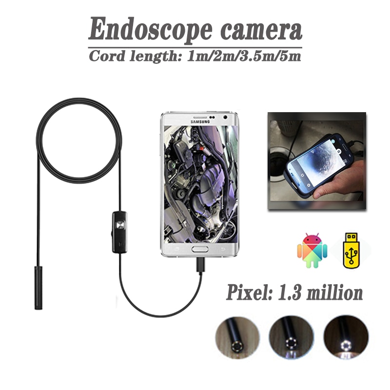 7mm Endoskop Kamera Flexible IP67 Wasserdichte Micro USB Inspektion Endoskop Kamera für Android PC Notebook 6LEDs Einstellbare
