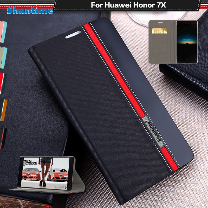 Funda de libro para Huawei Honor 7X, carcasa de cuero Pu para teléfono, funda trasera de silicona Tpu suave para negocios