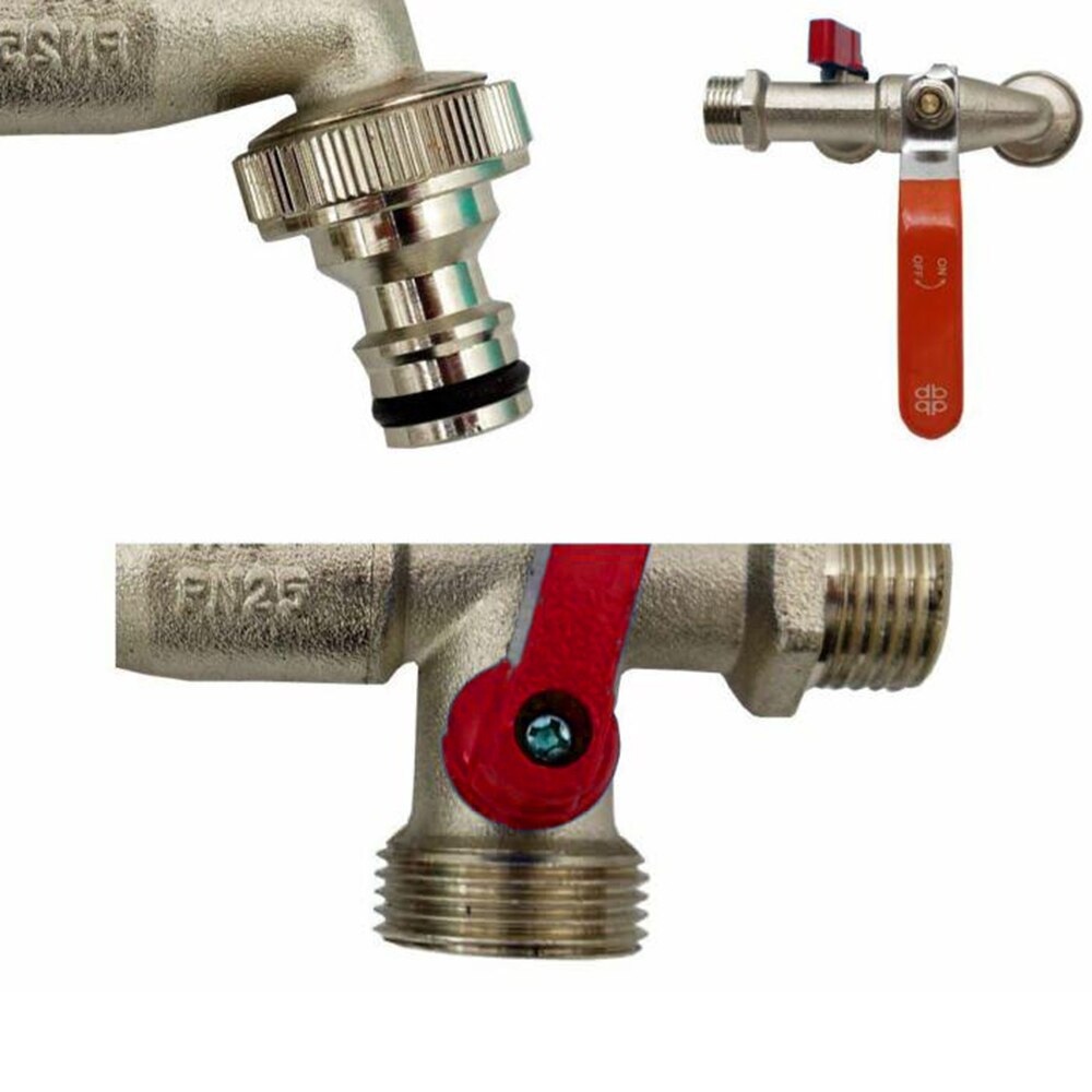 Garden Outdoor Tap Valve Anti-rust Brass Tap Connector Faucet Double Outlet 1/2inch BSP For Hozelock