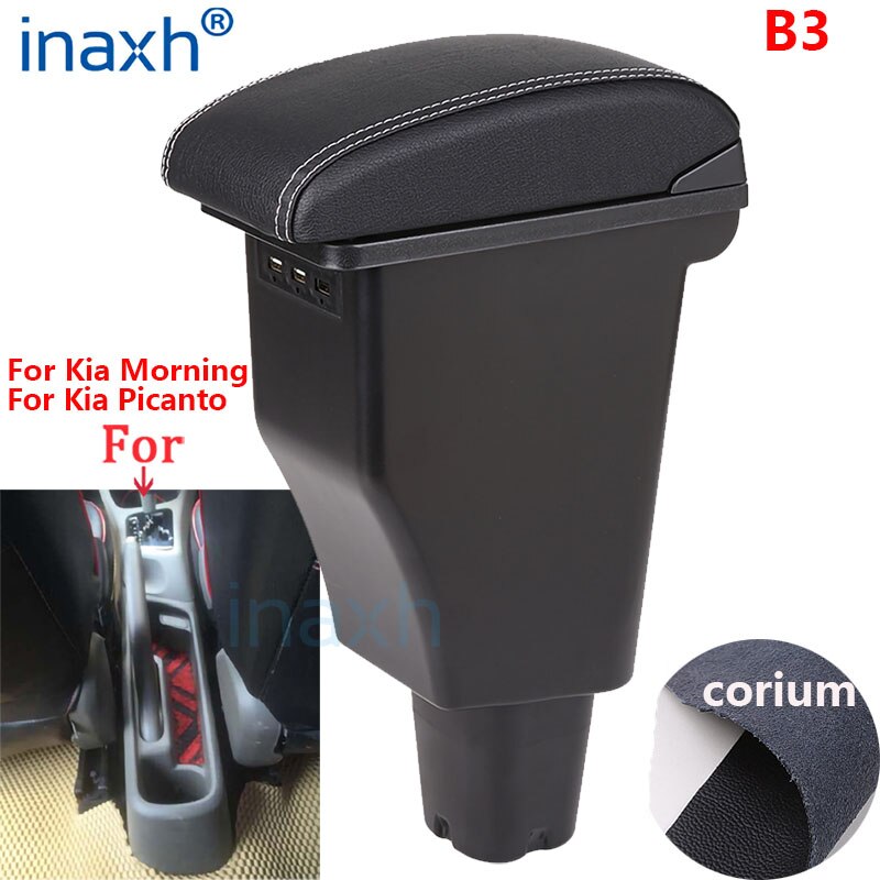 For Kia Morning Armrest box For Kia Picanto Car Armrest Interior Parts details Special Retrofit parts Center Storage box USB: B3genuine leather