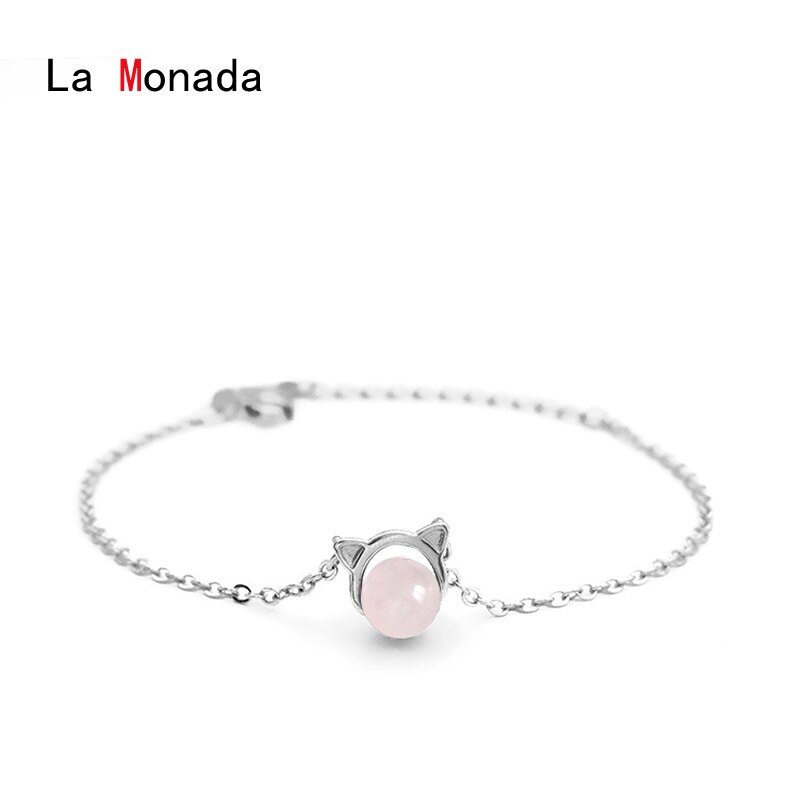 La Monada Schmuck Frauen Zubehör Minimalismus Rosa Perle Katze Ohr Armbänder Frauen 925 Sterling Silber Armbinde modisch