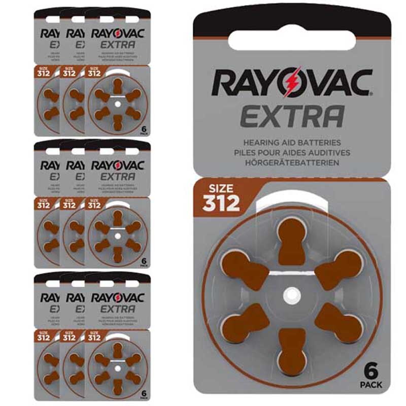 60 pilha 312 brown marca rayovac extra para baterias do aparelho auditivo ar de zinco a312/pr48, 60 bateria, brown