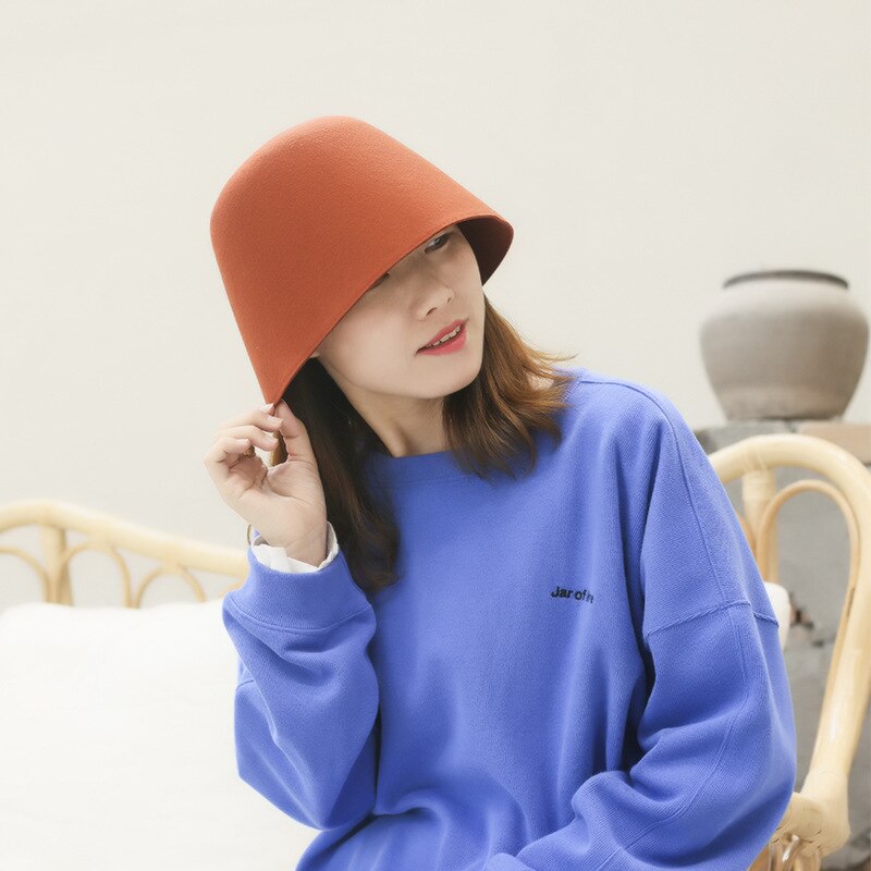Hat Women Fisherman Hat Autumn And Winter Outdoor Wool Bucket Hat Japanese Solid Color Bell Shaped Cap Men Bucket Hat