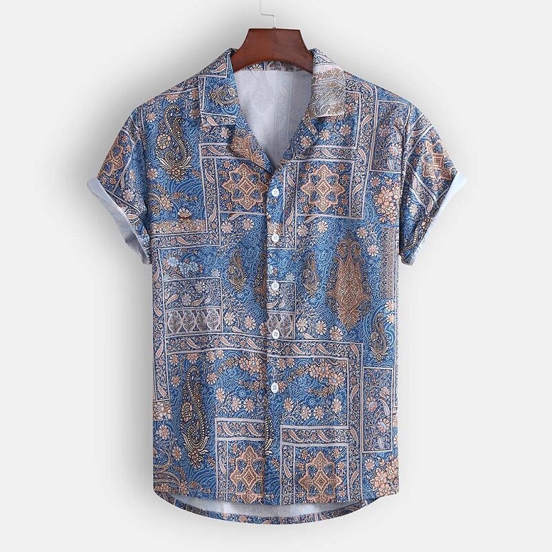 Sommer mænd skjorte afslappet printet hawaiiansk skjorte kortærmet løse mandlige bluse toppe mærke mænd tøj skjorter til mænd: S