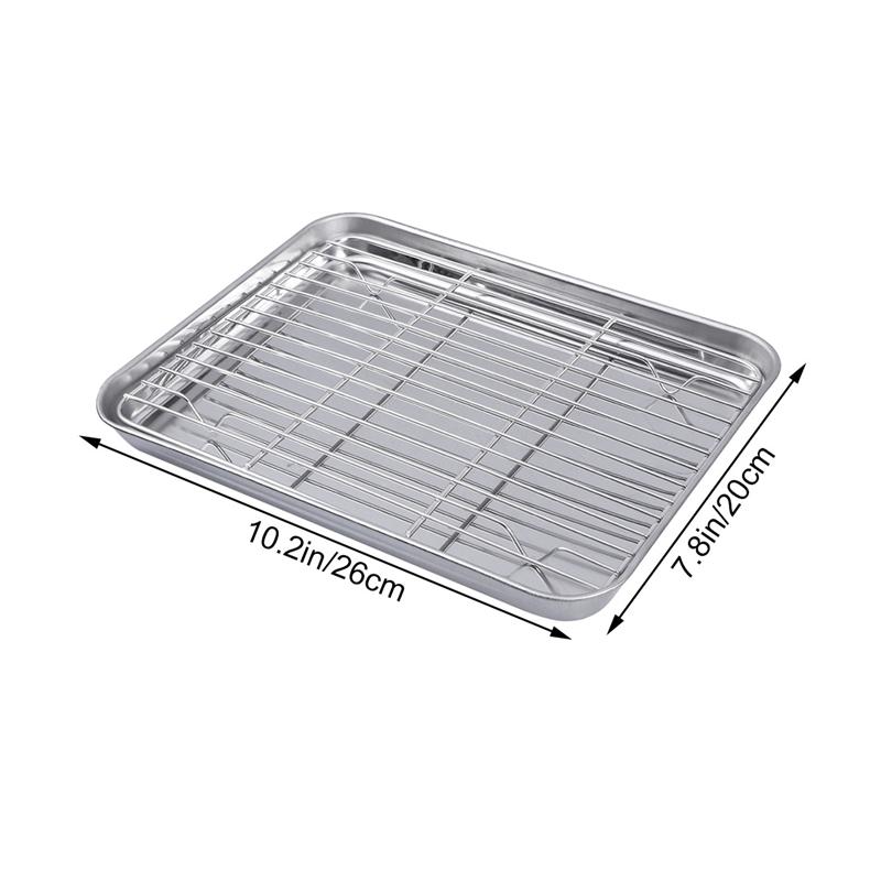 2 Pieces Rectangular Baking Tray Stainless Steel Baking Pan Sheet Oil Drain Tray Dish Filter with Removable Cooling Rack