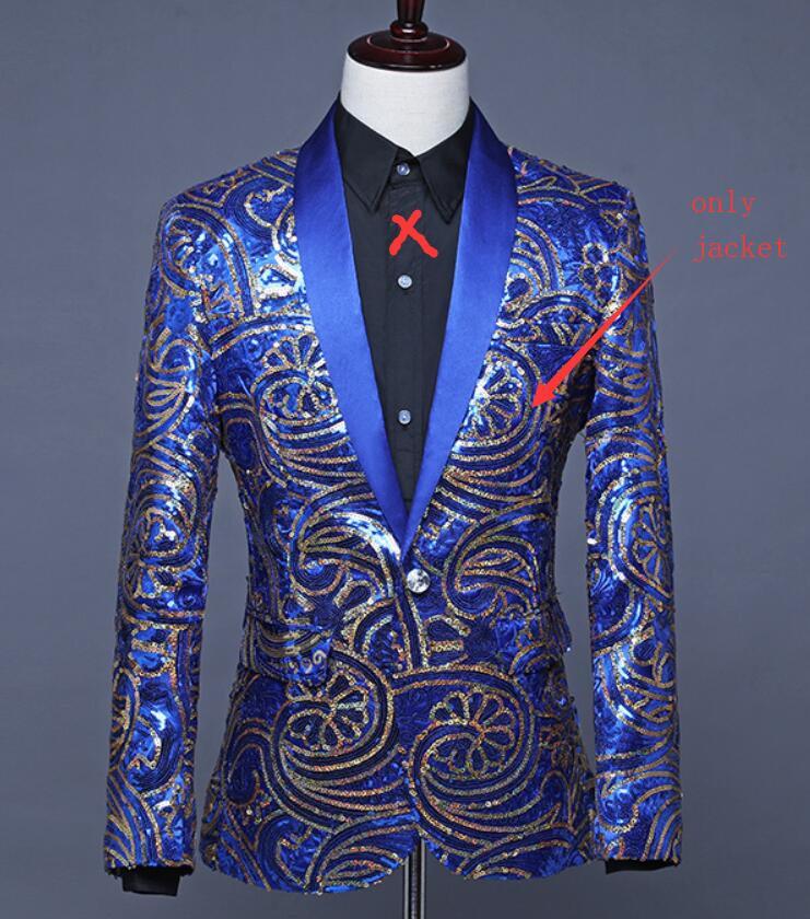 Chaquetas de traje de escenario para hombre, bléiser de lentejuelas Vintage en azul y rojo, abrigo Delgado a la , chaqueta de presentación para actuaciones nocturnas: Blue / M