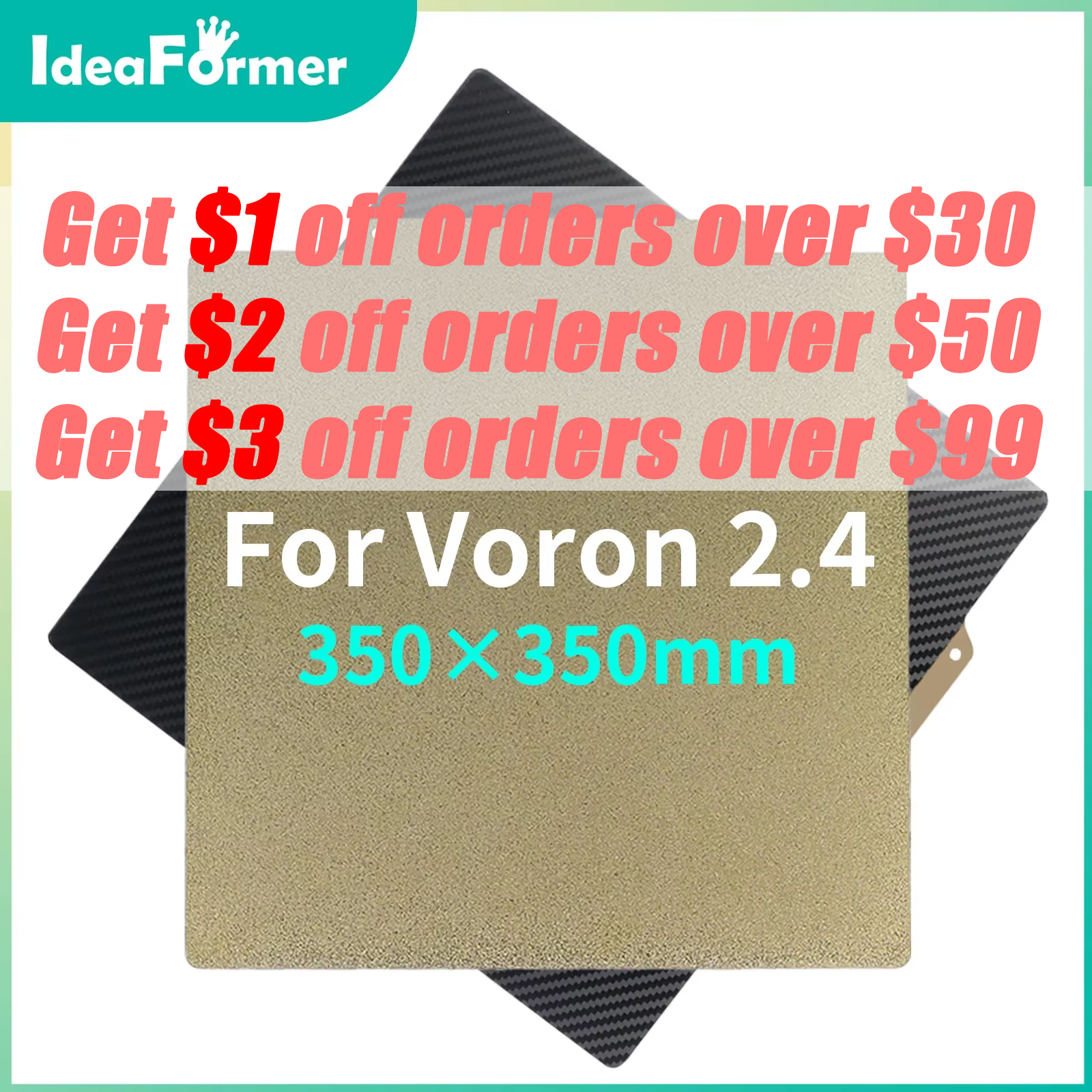 PEI Sheet 350x350mm Bed Build Plate with Smooth PET Textured PEI Magnetic Base for 3D Printer FYSETC Voron 2.4 Build Plate