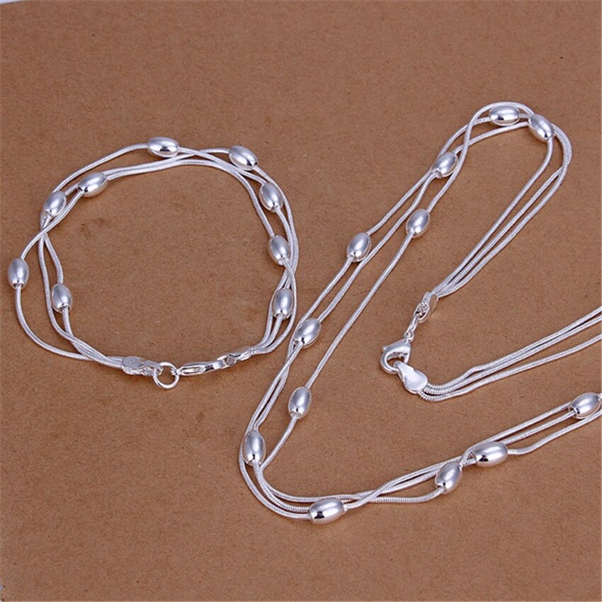 Charm set di gioielli con collana di bracciali in argento sterling 925 per donna ovale perline catena 18 pollici regalo di natale per feste di moda