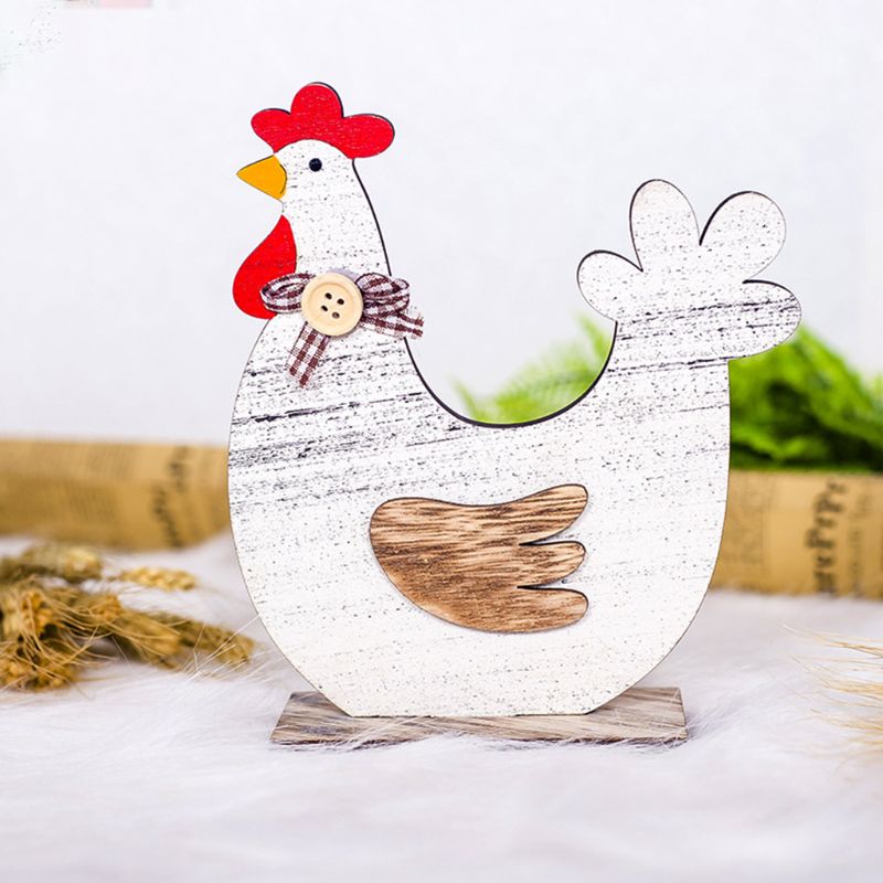 Wooden Rooster Hen Shape Chicken Easter Egg Crafts Decorative Ornament G32A