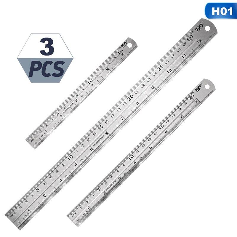 3Pcs Steel Ruler Drawing Tool Accessory 15/20/30cm Stainless Steel Metal Ruler Metric Rule Precision Measuring Tool